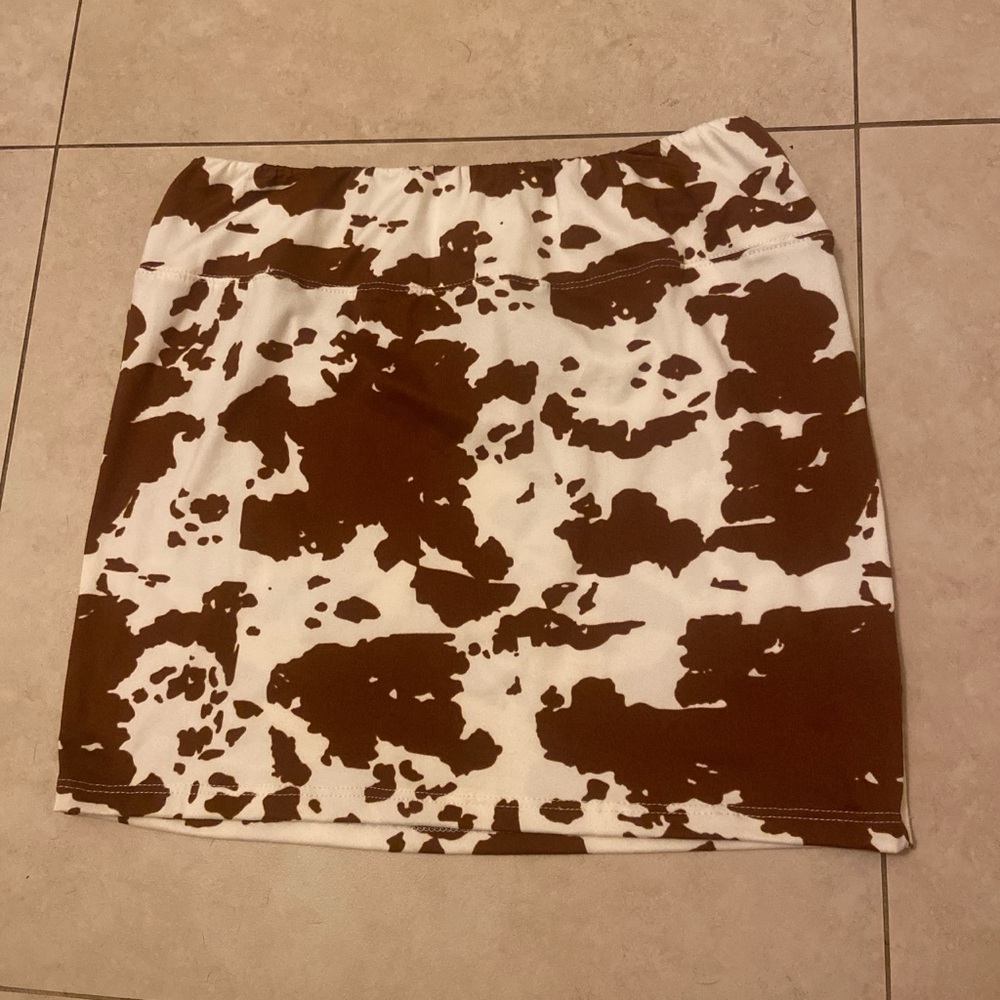 Poof! Brown and White Cow Print Mini Skirt